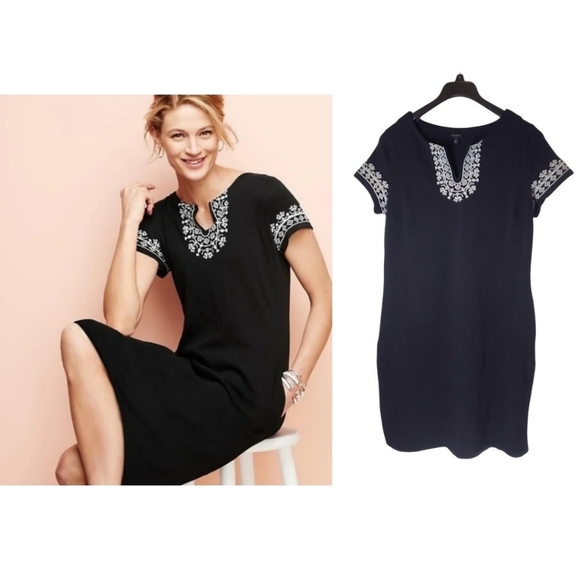 Talbots Embroidered Dress Black White Size Large - Picture 1 of 16